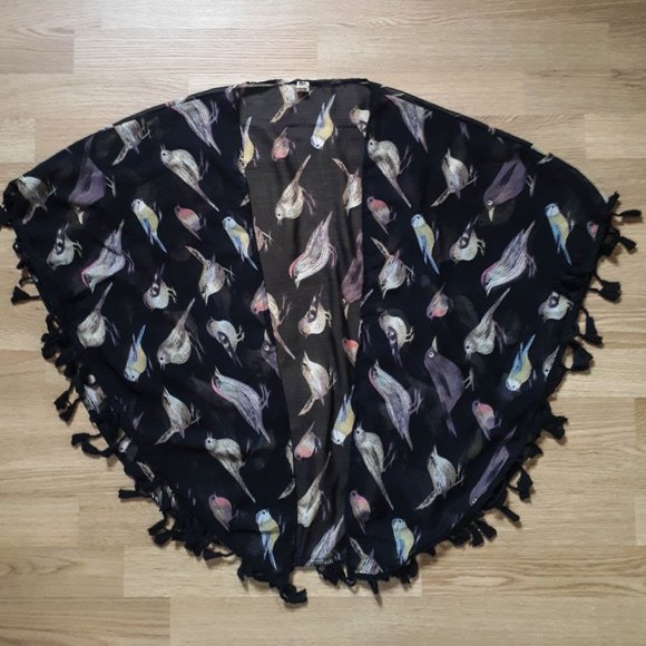 Sheer bird print tassel kimono/shrug - Picture 1 of 5